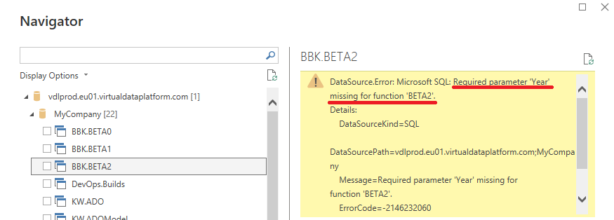 Power BI Navigator: Required parameter missing