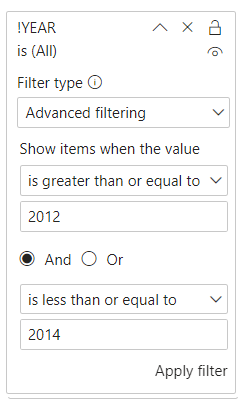 Advanced filter on parameter YEAR