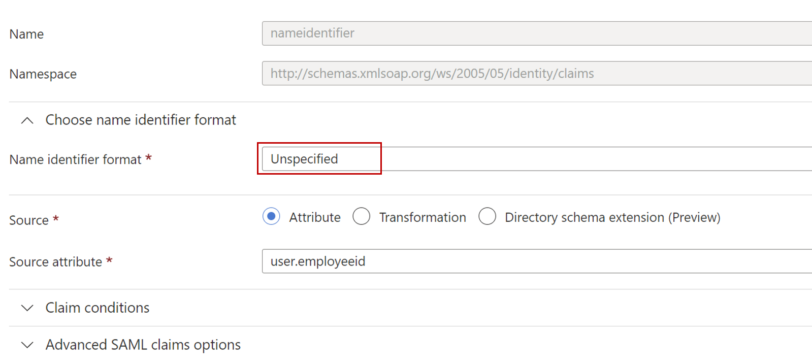 Set Identifier Format to "Unspecified"